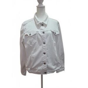 Classic White Stretch Denim Jacket for Women, XL